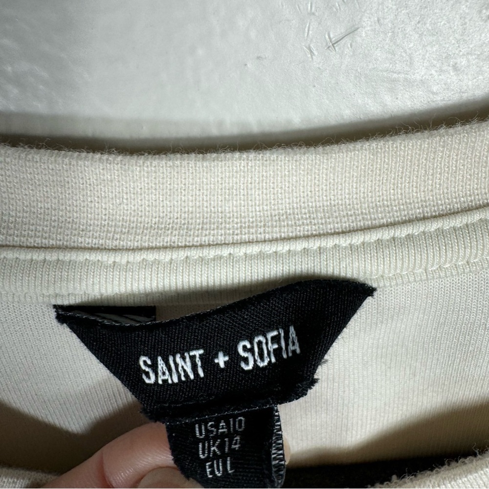 SAINT+Sofia cream organic cotton long puff sleeve sweatshirt large white women - Picture 2 of 13